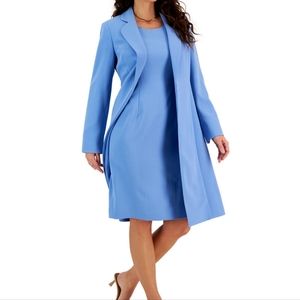 Le SuitWomen's Crepe Long Coat and Sheath Dress Set